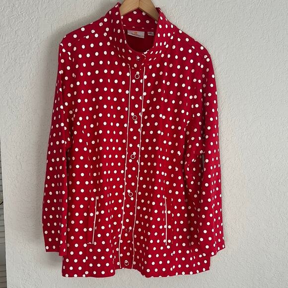 Quacker Factory Jackets & Blazers - NEW Quacker Factory 2X Red White Polka Dot Snap Front Jacket Disney Minnie Mouse